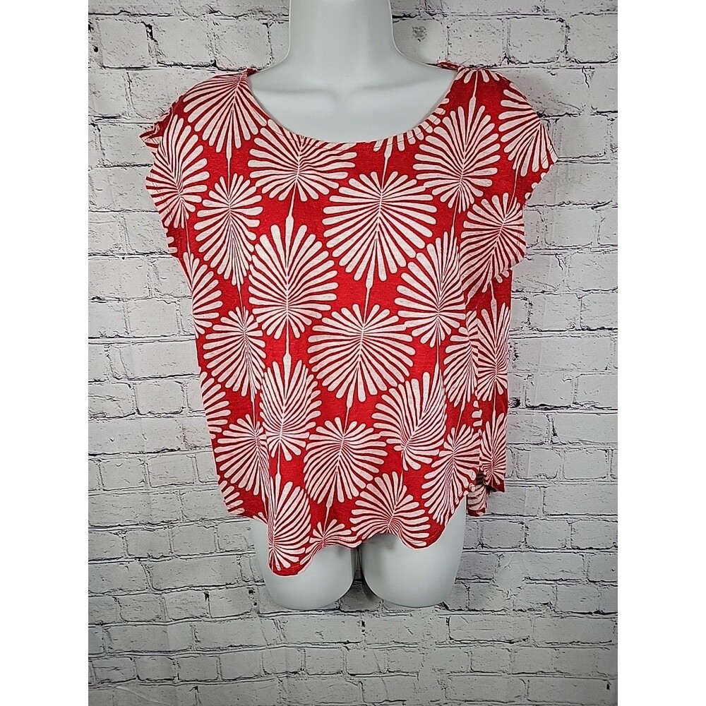 Joie 100% Linen Red & White Leaf Print Dolman Sleeve Top Resort Wear Women's L